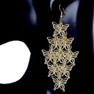 80s Golden Butterflies Chandalier Jiggly Earrings